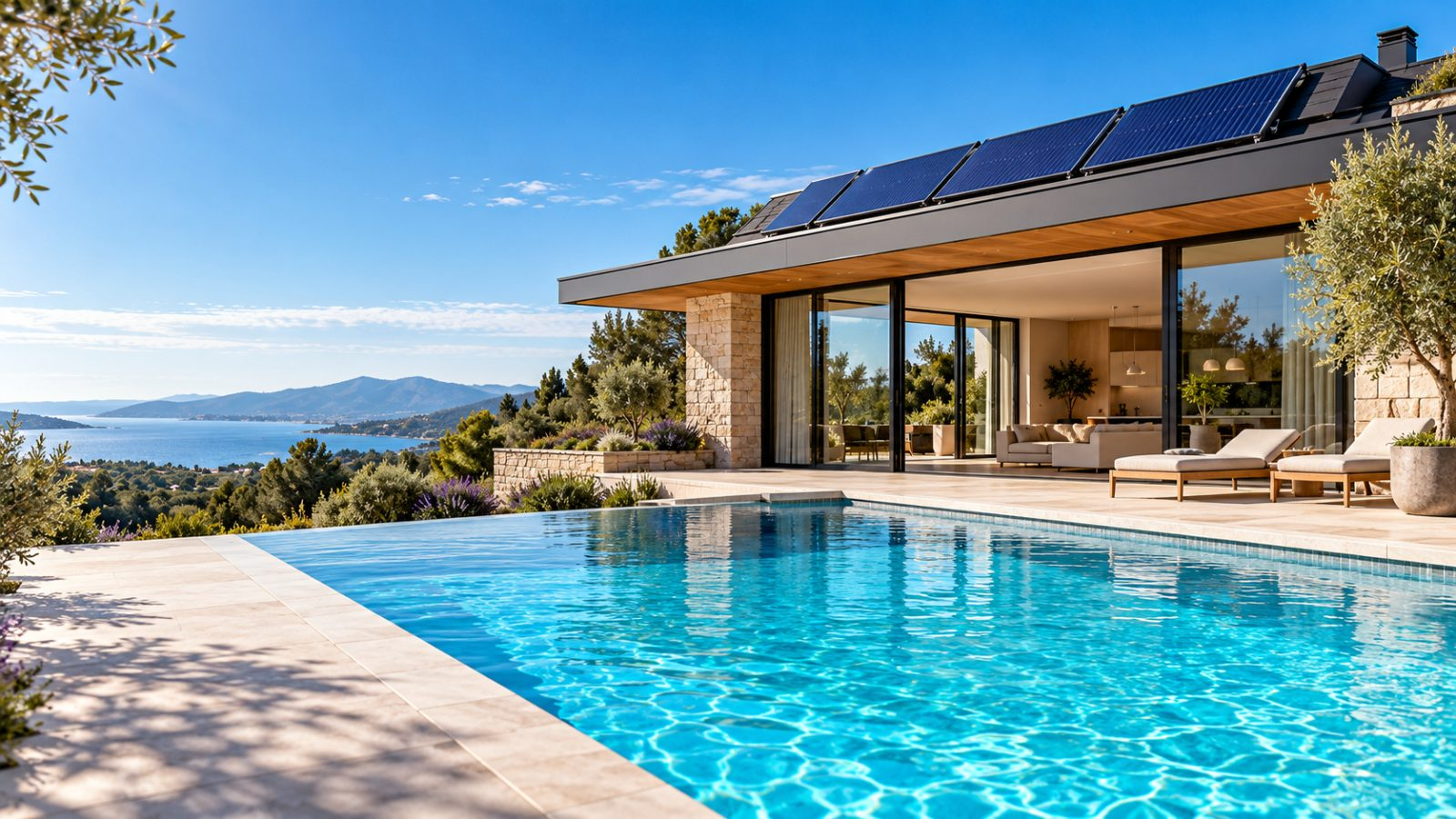 Piscina com coletores solares