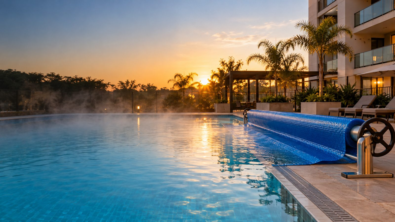 Piscina aquecida com capa térmica